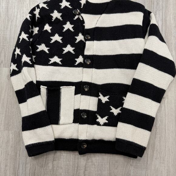 American Stitch Cardigan Sweater Medium Flag Shawl Collar Knit Stars Stripes - Picture 2 of 9